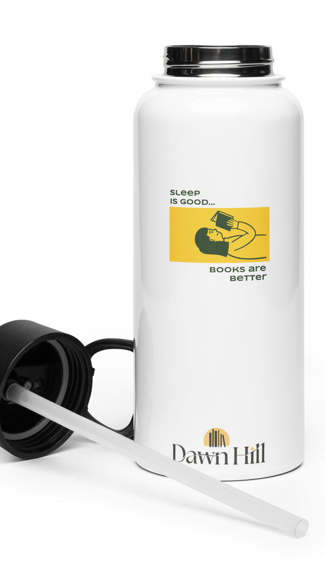 Stainless steel water bottle with a straw lid
